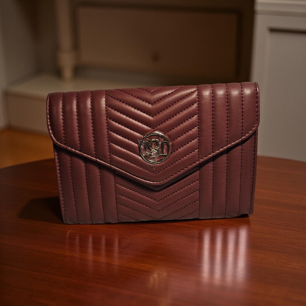 NWT Badgley Mischka V Quilting Center Wine Colored Crossbody Bag